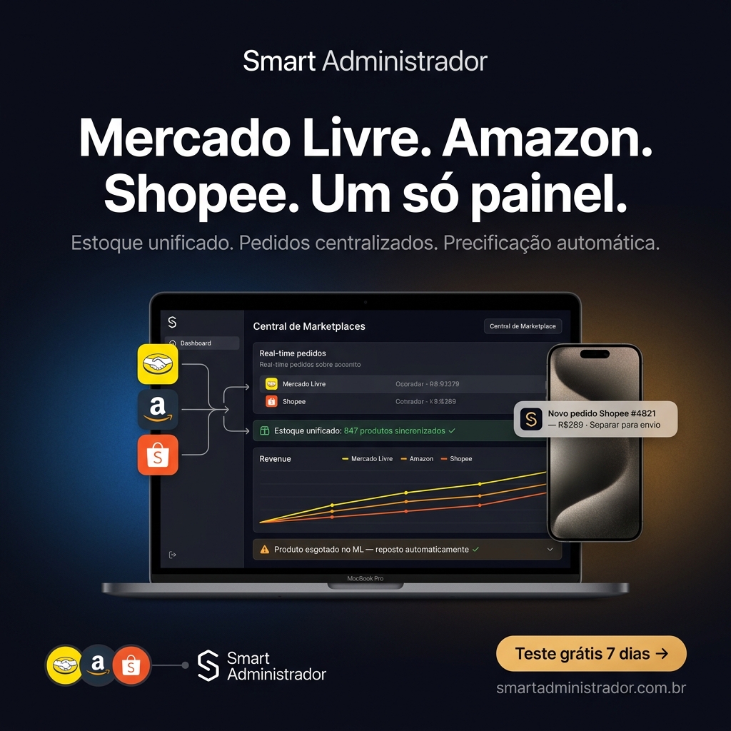Central de Marketplaces — Mercado Livre, Amazon e Shopee integrados no Smart Administrator